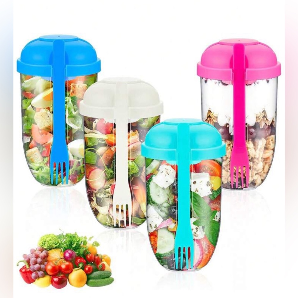 Salad/Fruit Container w/Lid, Dressing cup, Container & Fork